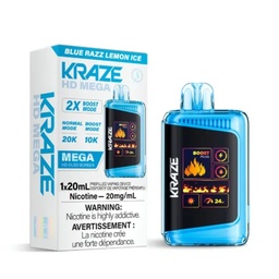 [krv1304b] *EXCISED* Disposable Vape Kraze HD Mega 20k Puff Blue Razz Lemon Ice Box of 5