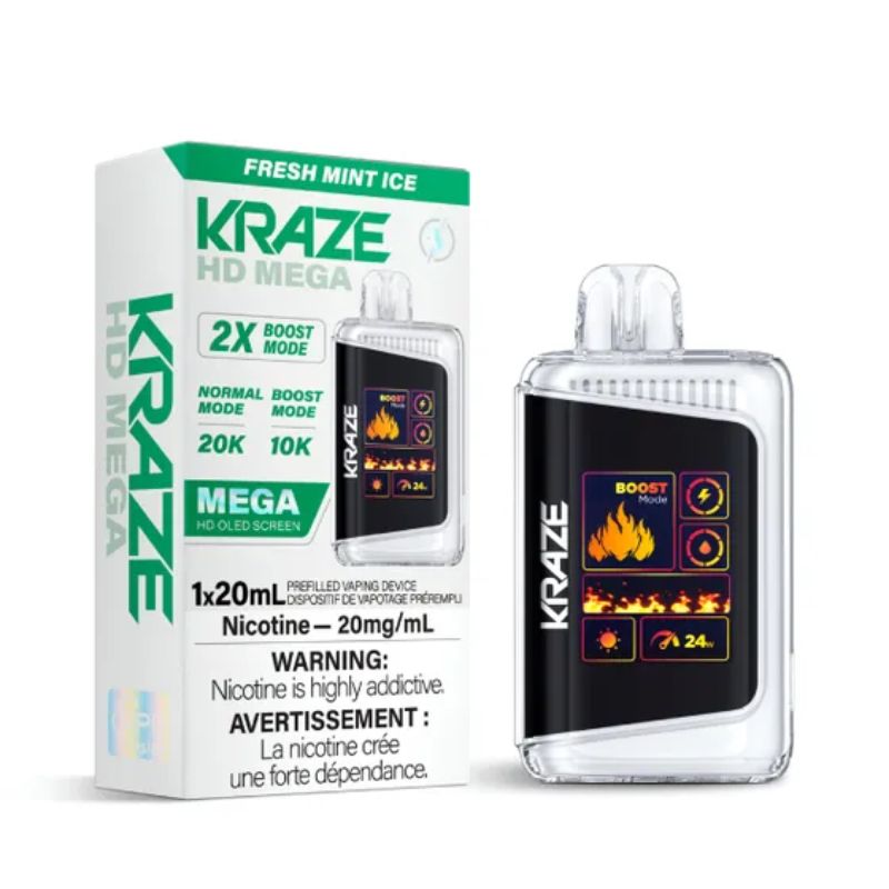 *EXCISED* Disposable Vape Kraze HD Mega 20k Puff Fresh Mint Ice Box of 5