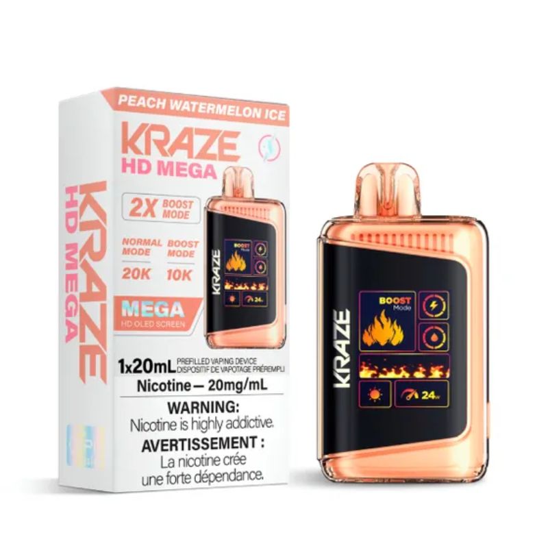 *EXCISED* Disposable Vape Kraze HD Mega 20k Puff Peach Watermelon Ice Box of 5