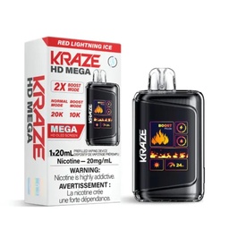 [krv1312b] *EXCISED* Disposable Vape Kraze HD Mega 20k Puff Red Lightning Ice Box of 5