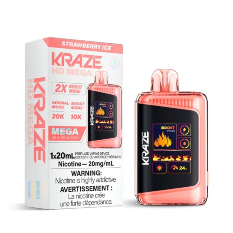 *EXCISED* Disposable Vape Kraze HD Mega 20k Puff Strawberry Ice Box of 5