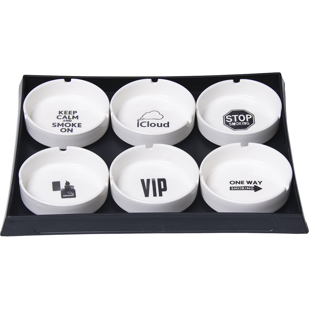 Ashtrays Fujima Round Ceramic "Motto" Design Box of 6