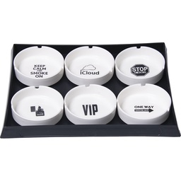 [ewt005b] Ashtrays Fujima Round Ceramic "Motto" Design Box of 6