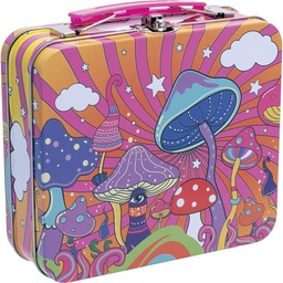 [ewt070] Storage Fujima Large Tin Stash Box Dancing Mushrooms 6.5"