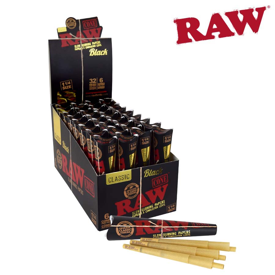 Rolling Cones Raw Black 1.25 Pack of 6 Box of 32