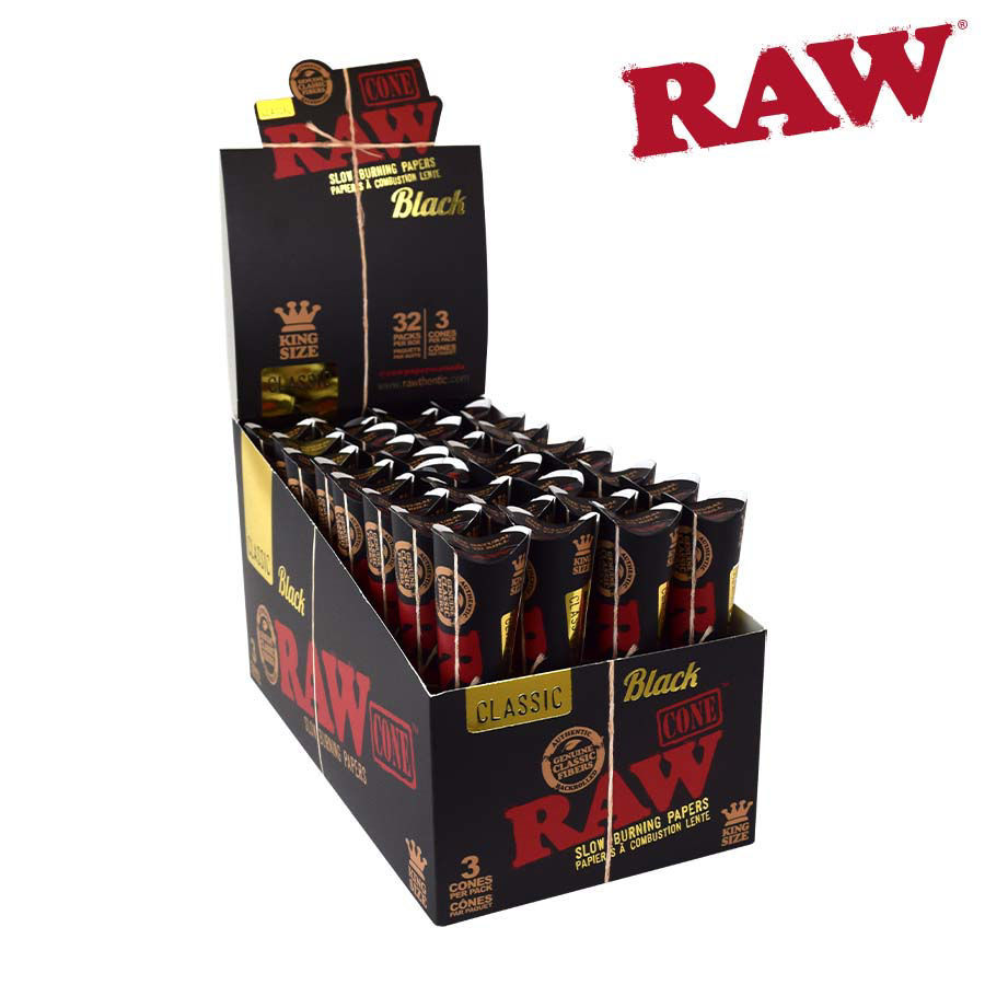 Rolling Cones Raw Black King Size Pack of 3 Box of 32