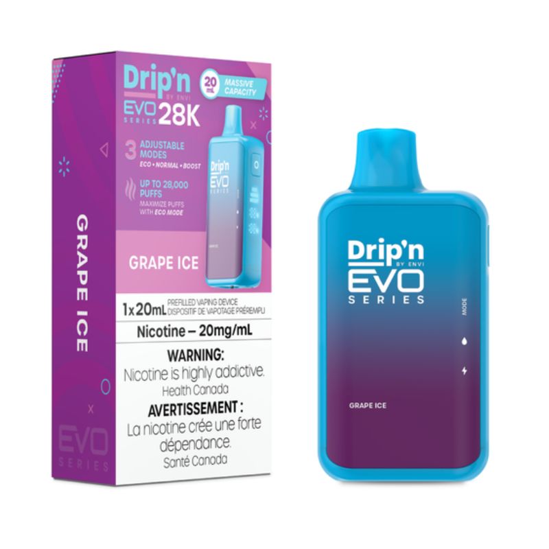 Federal *EXCISED* Disposable Vape Drip'n Envi EVO Series 28k Grape Ice Box of 5