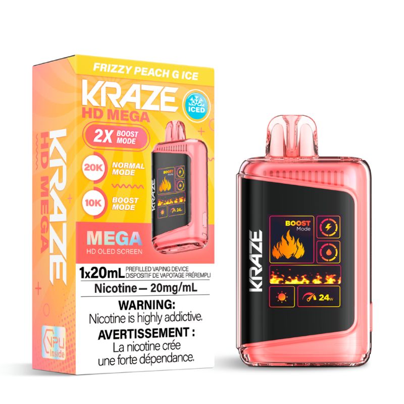 Federal *EXCISED* Disposable Vape Kraze Kraze HD Mega Frizzy Peach G Ice Box of 5