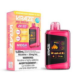 [krv1322b-fd] Federal *EXCISED* Disposable Vape Kraze Kraze HD Mega Norwegian Berry G Ice Box of 5