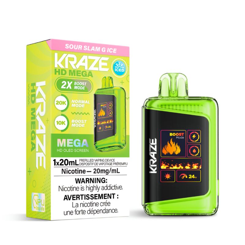 Federal *EXCISED* Disposable Vape Kraze Kraze HD Mega Sour Slam G Ice Box of 5