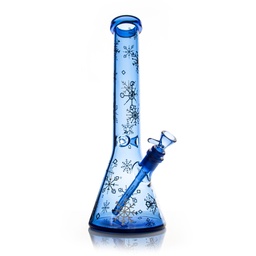 [wgc015] Glass Bong Red Eye Glass Tall Sapphire Blue Winter Wonderland Beaker Base W/Full Wrap Decal 15"