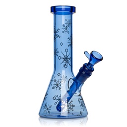 [wgc016] Glass Bong Red Eye Glass Sapphire Blue Winter Wonderland Beaker Base W/Full Wrap Decal 8.5"