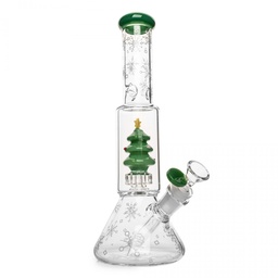 [wgc020] Glass Bong Red Eye Glass Christmas Tree Dual Chamber Beaker Base 12"