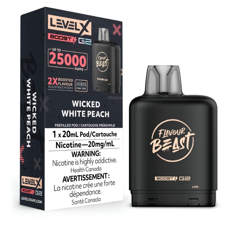 Federal *EXCISED* Nicotine Pod Flavour Beast Level X Level X Boost G2 Wicked White Peach Box of 6