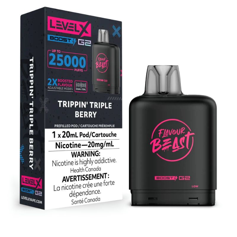 Federal *EXCISED* Nicotine Pod Flavour Beast Level X Level X Boost G2 Trippin' Triple Berry Box of 6