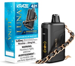 [krv1407b-fd] Federal *EXCISED* Disposable Vape Kraze Luna 42K Sapphire Blue Razz Ice Box of 5