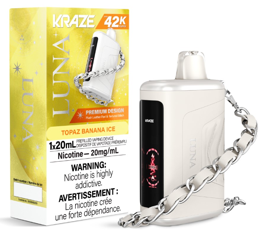 Alberta *EXCISED* Disposable Vape Kraze Luna 42K Topaz Banana Ice Box of 5