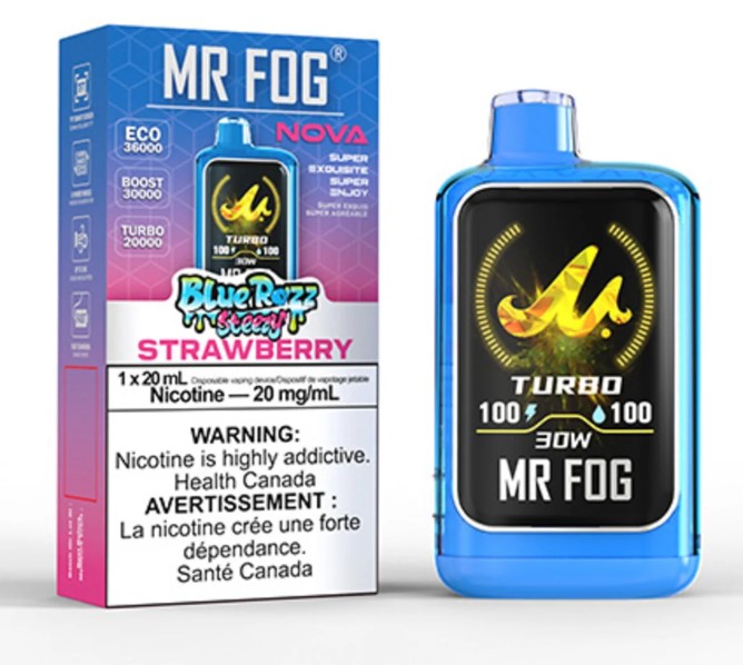 Alberta *EXCISED* Disposable Vape Mr Fog NOVA Blue Razz Steezy Strawberry Box of 5