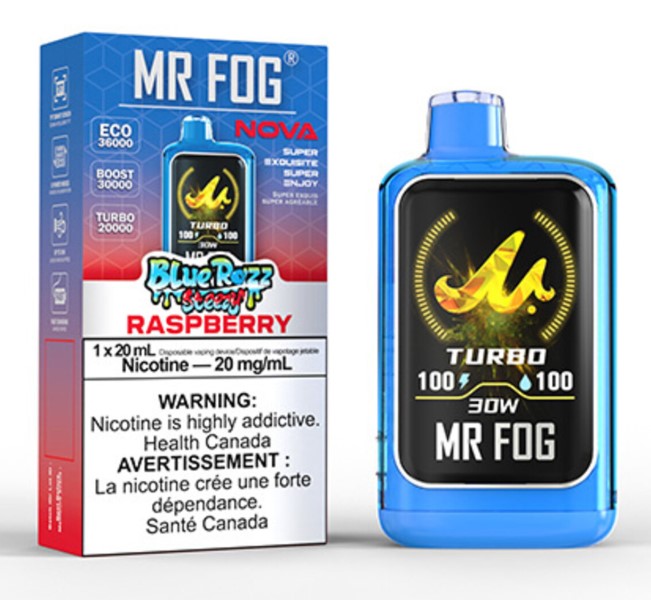 Alberta *EXCISED* Disposable Vape Mr Fog NOVA Blue Razz Steezy Raspberry Box of 5