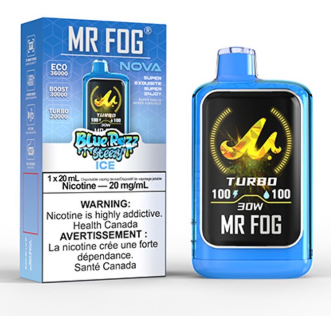 Manitoba *EXCISED* Disposable Vape Mr Fog NOVA Blue Razz Steezy Ice Box of 5