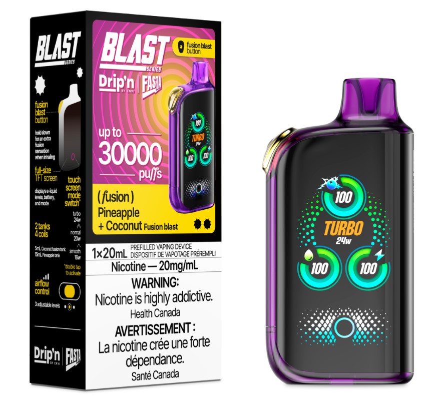 Federal *EXCISED* Disposable Vape Drip'n Envi Fasta Blast 30K Fusion Series Pineapple + Coconut (Fusion) Box of 5