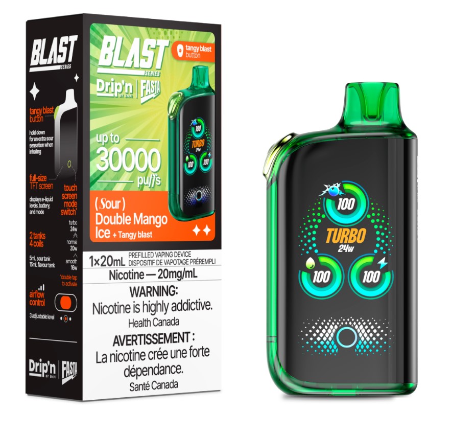 Federal *EXCISED* Disposable Vape Drip'n Envi Fasta Blast 30K Sour Series Double Mango Ice (Sour) Box of 5